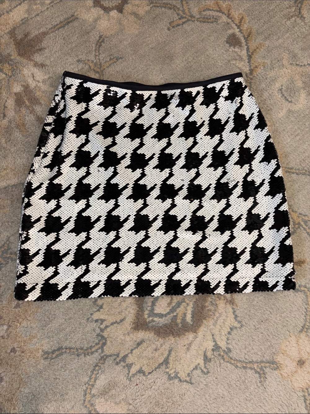 Black & White Houndstooth Sequin Mini Skirt - Women